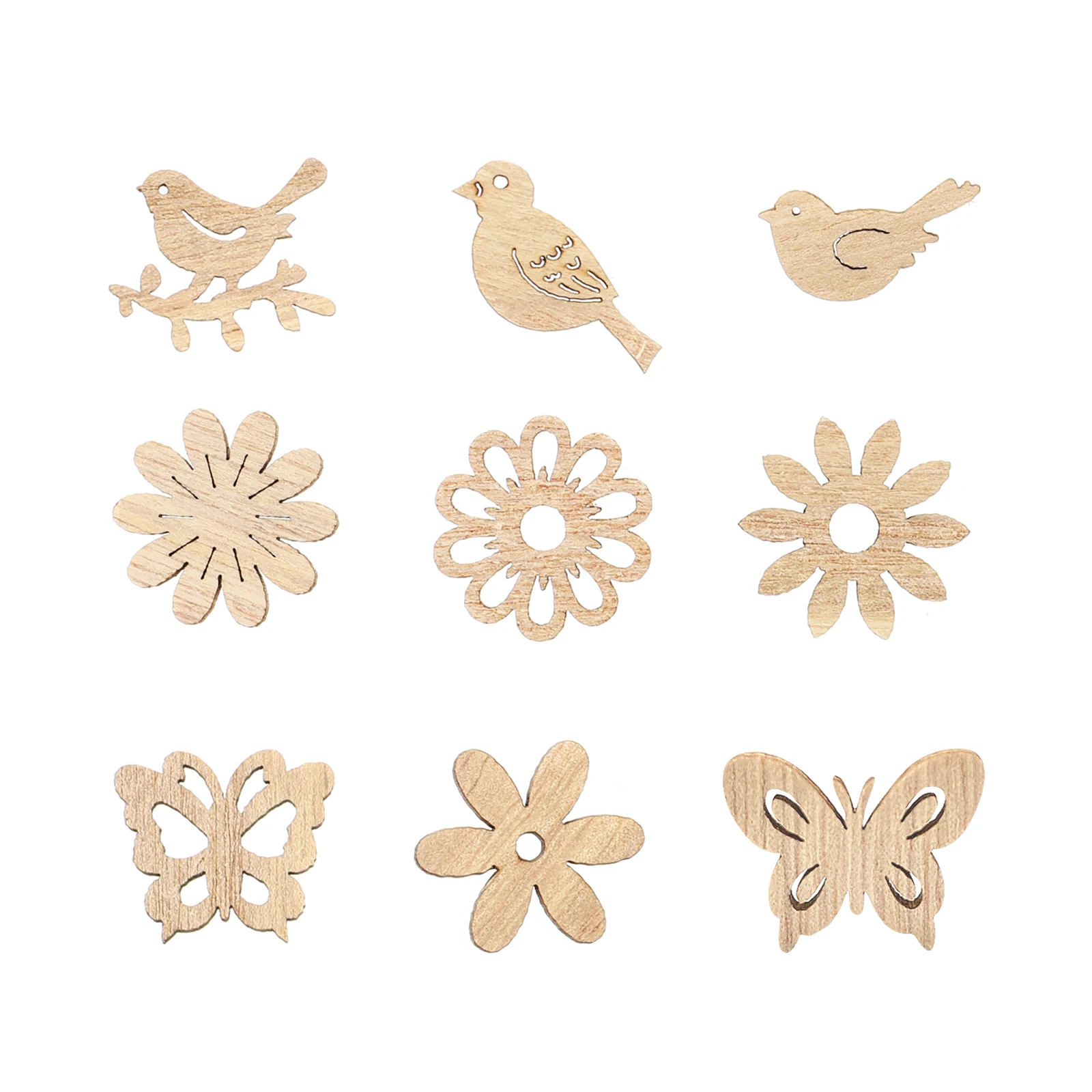 

100Pcs Cartoon Flower Bird Wooden Slices Smooth Surface Unfinished Wood Ornament Blanks for DIY Crafts Hand Painting Wood Slice