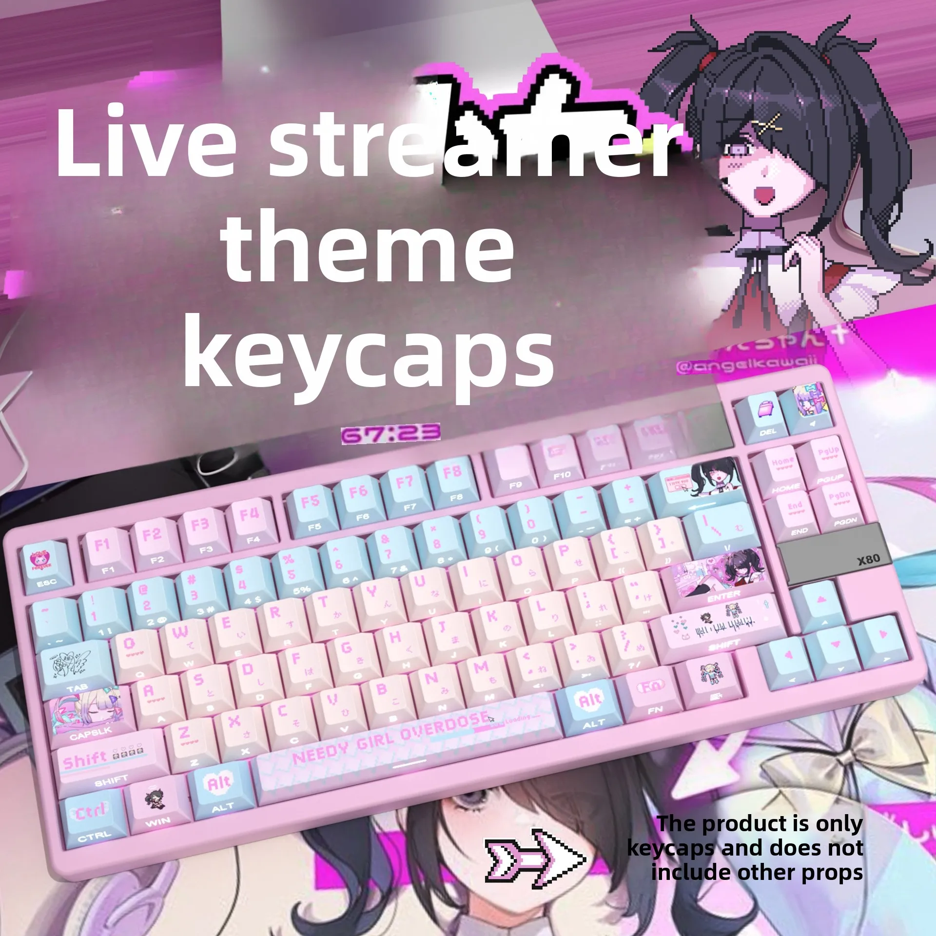 SPYSELF Streamer Girl Theme Keycaps Small Full Set PBT Original Factory Side Engraving Light Transmitting Heat Sublimation