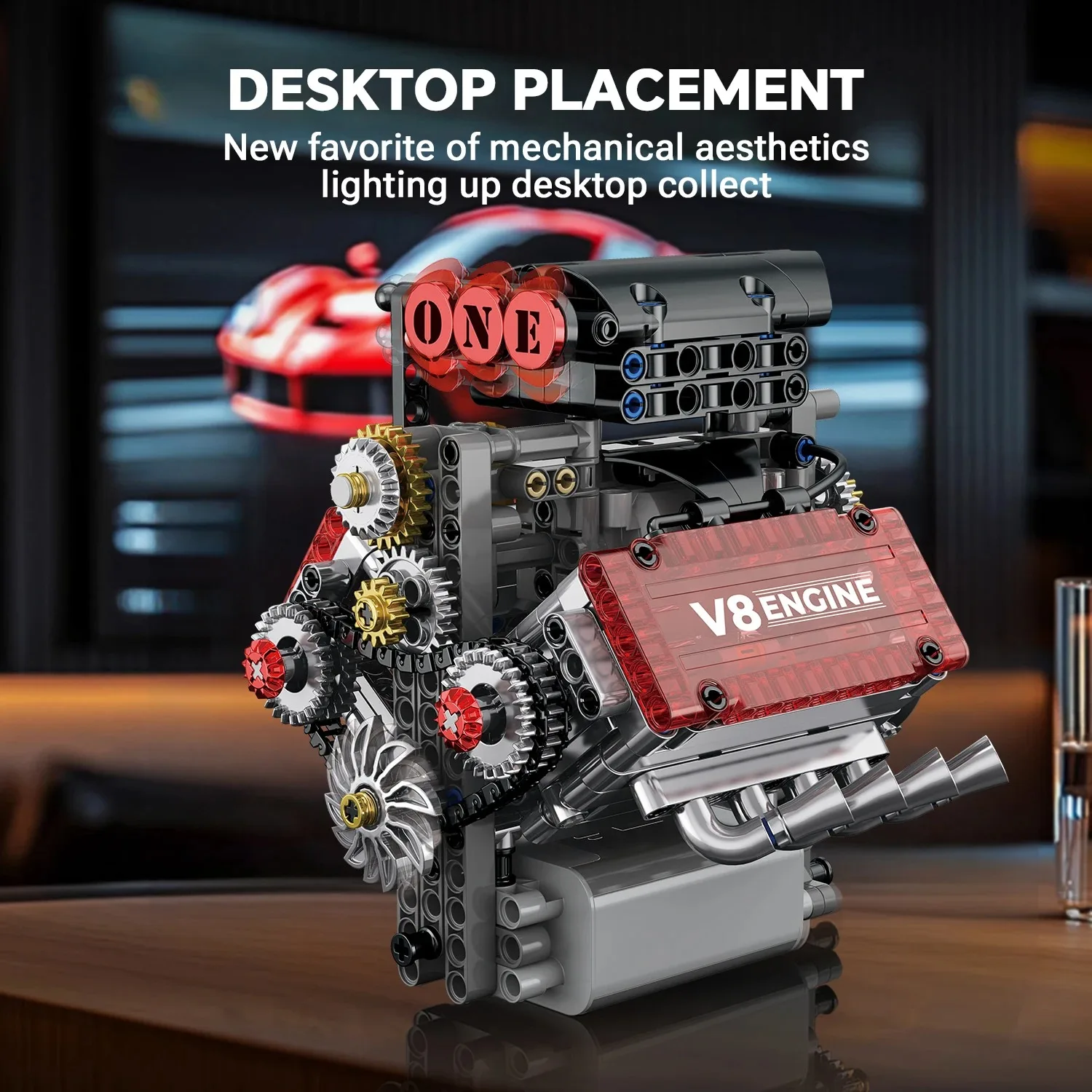 G8909 V8 Motor Modell MOC Technische 478 stücke Bausteine Set Mit Motor Batterie Box Auto Modell Montage Ziegel DIY Spielzeug für Kind