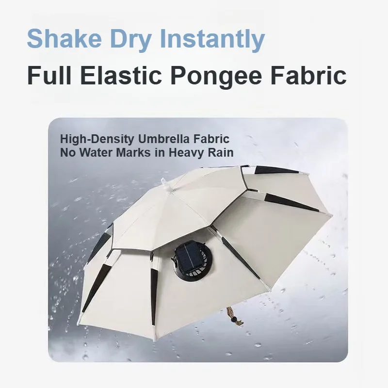 Dual Layer Foldable Head Umbrella Hat With Solar Fan UV Protection Rainproof Outdoor Fishing Sunshade Cap