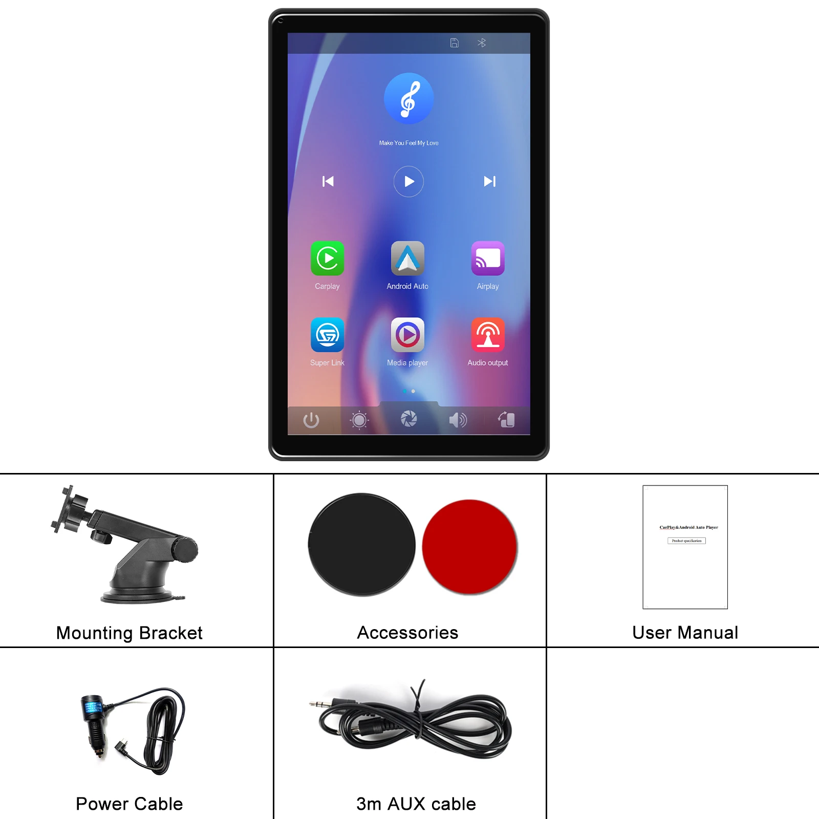 Hikity 8'' IPS Screen Smart Screen Player CarPlay Android Auto Bluetooth FM Transmission AUX Car DVR Dashboard With Video Play