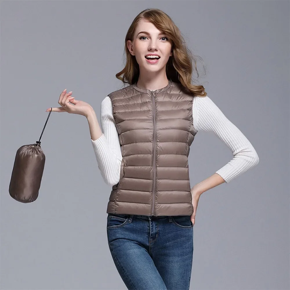 Chaqueta de plumón ultraligera para mujer, chaleco sin mangas, ropa interior cálida, abrigo de plumón de pato blanco 2023, otoño e invierno, 90%