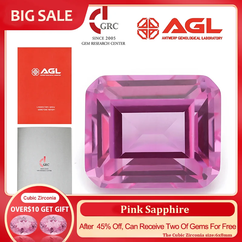 YinZheng Synthetic Pink Sapphire Stone Flame Melted Emerald Cut Can Be Provide GRC Or AGL Certifacate Cultivate Pink Sapphire