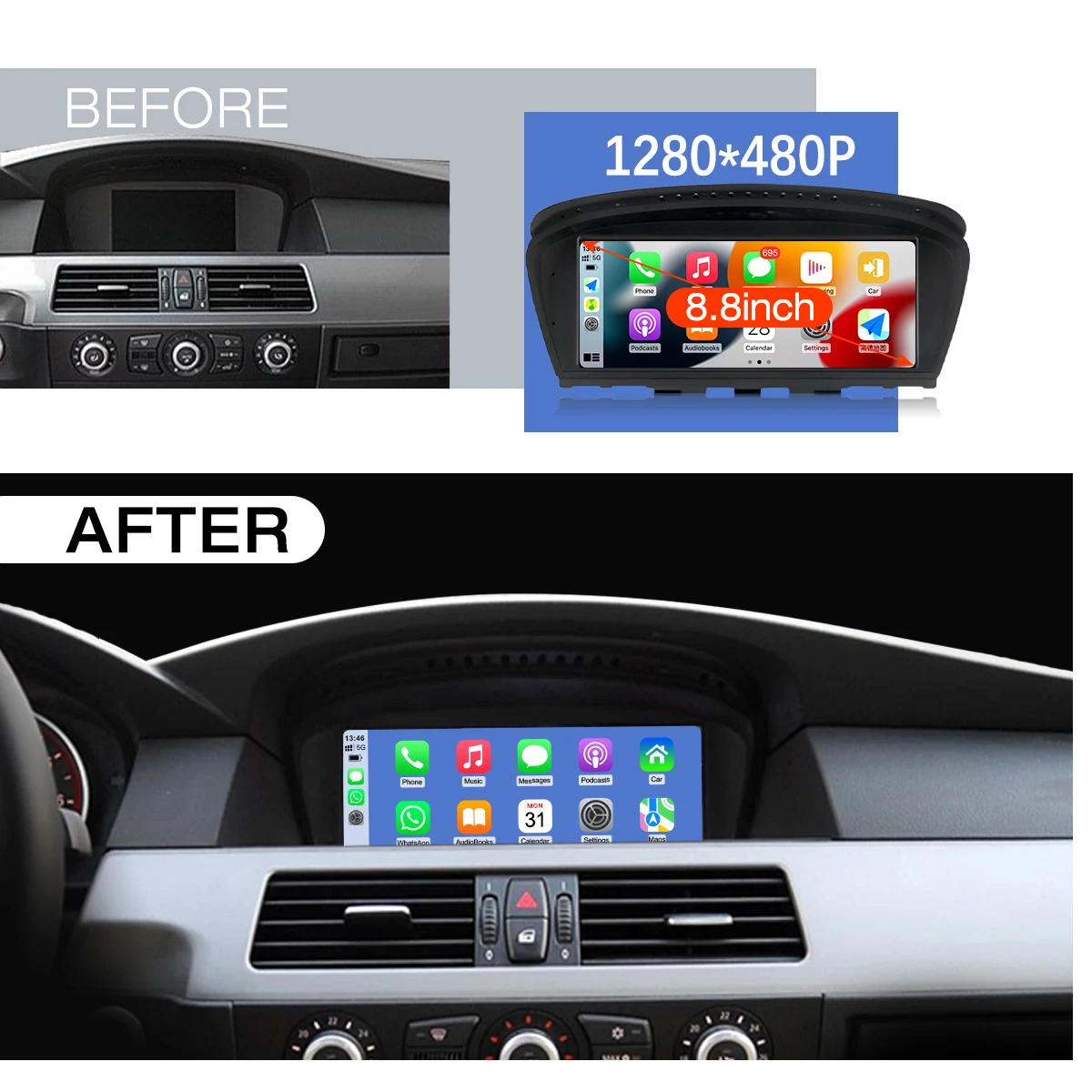 CarPlay Multimedia 8,8' Touchscreen für BMW 3/5er Serie E60 E61 E62 E90 E91 E92 2004-2008 CCC-System Zentralsteuerung Bildschirm DVD-Radio-Player Android Auto Airplay DSP Bluetooth Linux-System – Detail 1