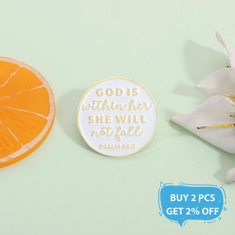 God Is Within Her She Will Not Fail Enamel Pin Verse Psalm 46:5 Christian Metal Brooch Lapel Badge Jewelry Gift For Friends