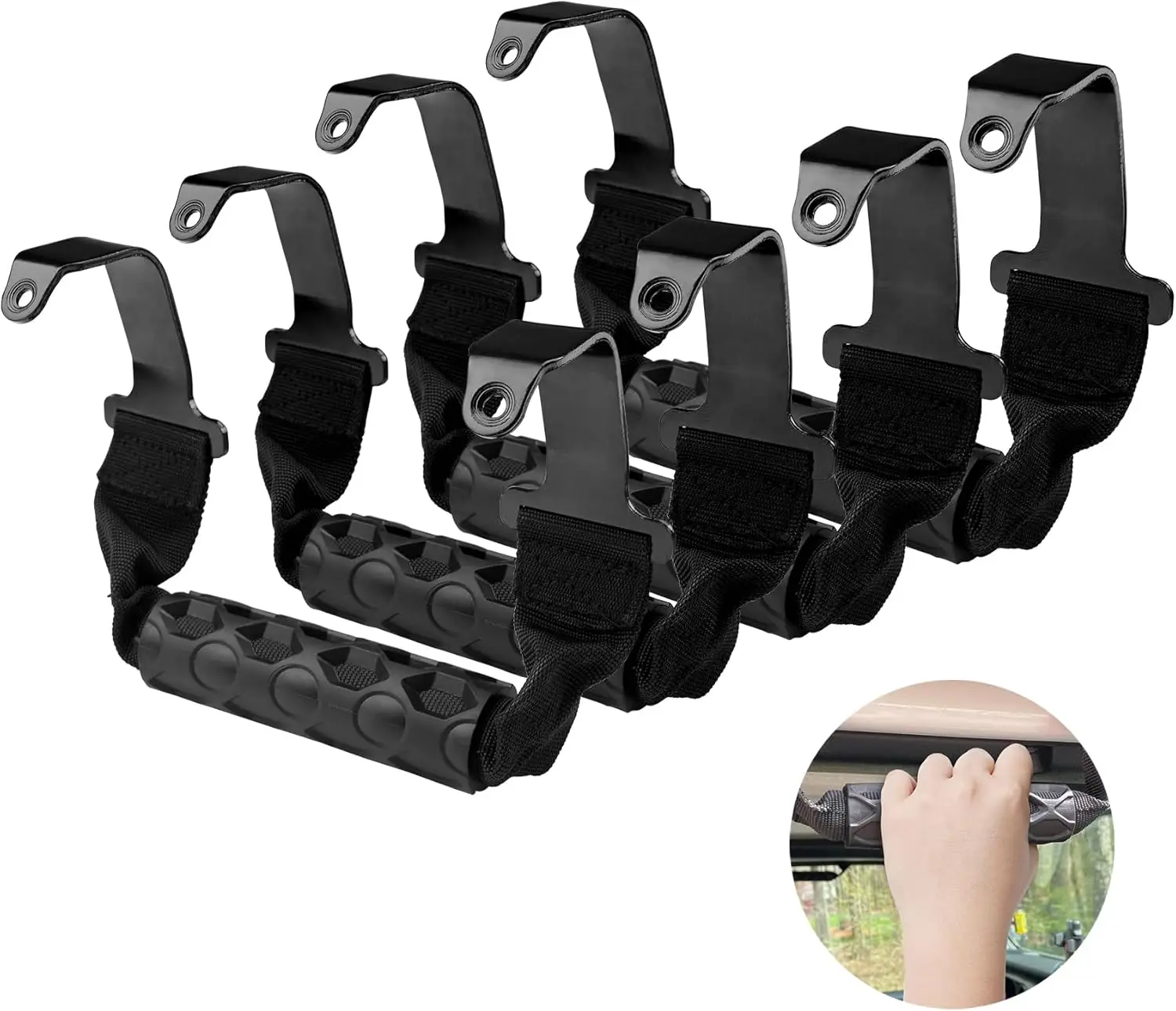 4Pcs Grab Handles with Metal Hooks for Jeep Gladiator JT Wrangler JL 2018–2023 Front Rear Roll Bar Handle Grip for 4Door Models