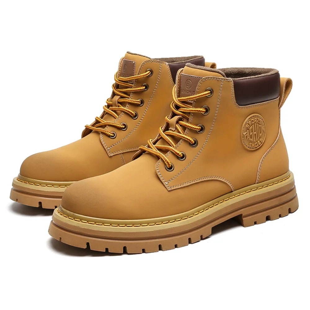 

woman high top boots four season outdoor work shoes anti slip and comfortable yellow boots fashion casual Couple sneakers