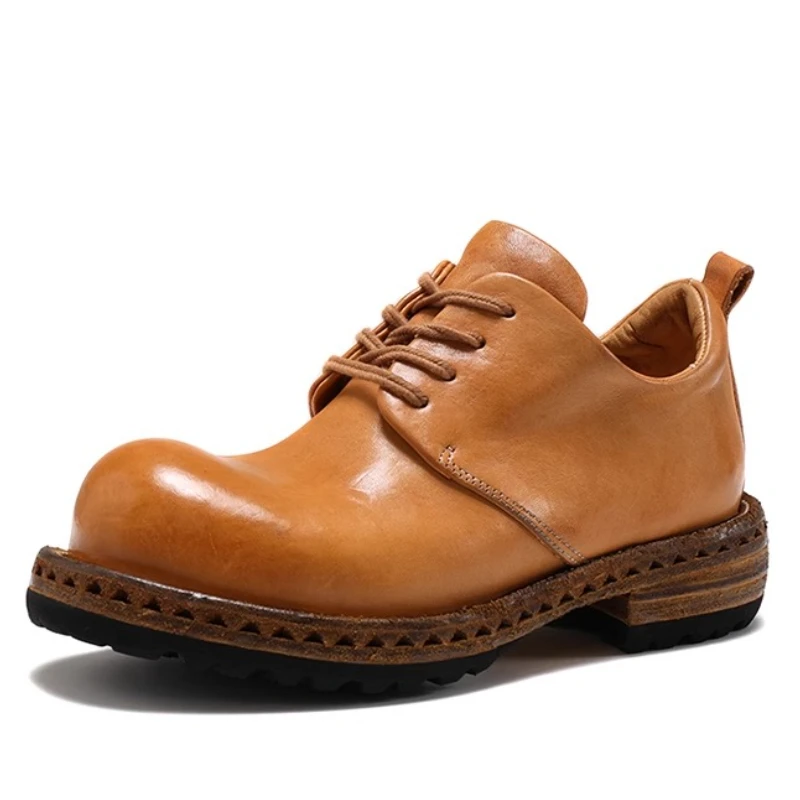 

Handmade Horse Leather Yellow Shoes for Men's Genuine Leather Retro Outdoor Non-slip Wear-resistant Casual Heightening Shoes Man