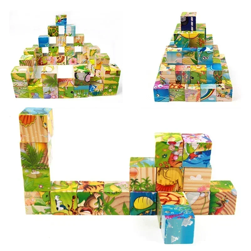 Kostka 3D drewniane puzzle dla dzieci dziewięć elementów sześciostronna drewniana taca z klocków dla dzieci Montessori nauka edukacyjne puzzle zabawki