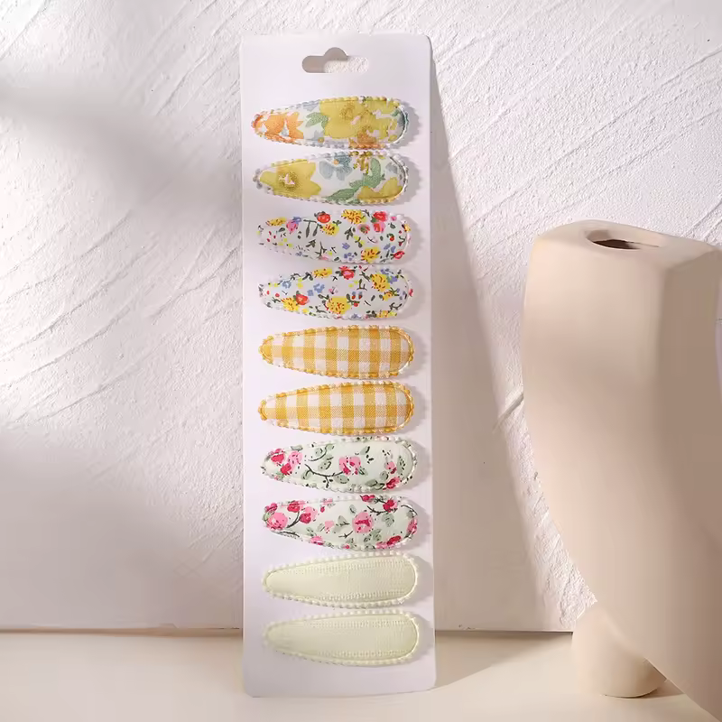 10Pcs/Lot Fresh Print Cotton Alloy Hair Clips for Kids Fabric Plaid BB Hairpins Girl Hairgripe Headwear Baby Hair Accessories - Image 15