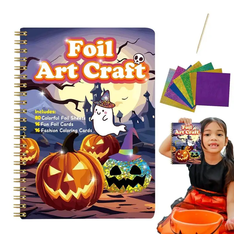 Foil Craft Activity Book Halloween Art Book For Coloring With 80 Aluminum Foil Paper Foil Art Craft Kit Foil Sheet Coloring Book