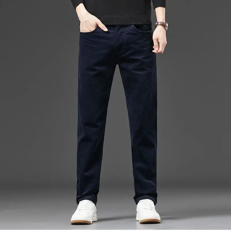 2023 Autumn Winter Casual Trend Solid Color Thick Pants Male Clothes Fashionable Warm Men\'s Business Straight Men\'s Trousers