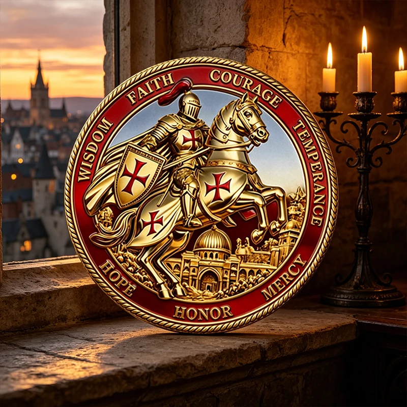 1PC Knight Gold Plated Encrusted Collectible Commemorative Coin Warrior of The King Metal Medal Challenge Coins Crafts Ornament view 6
