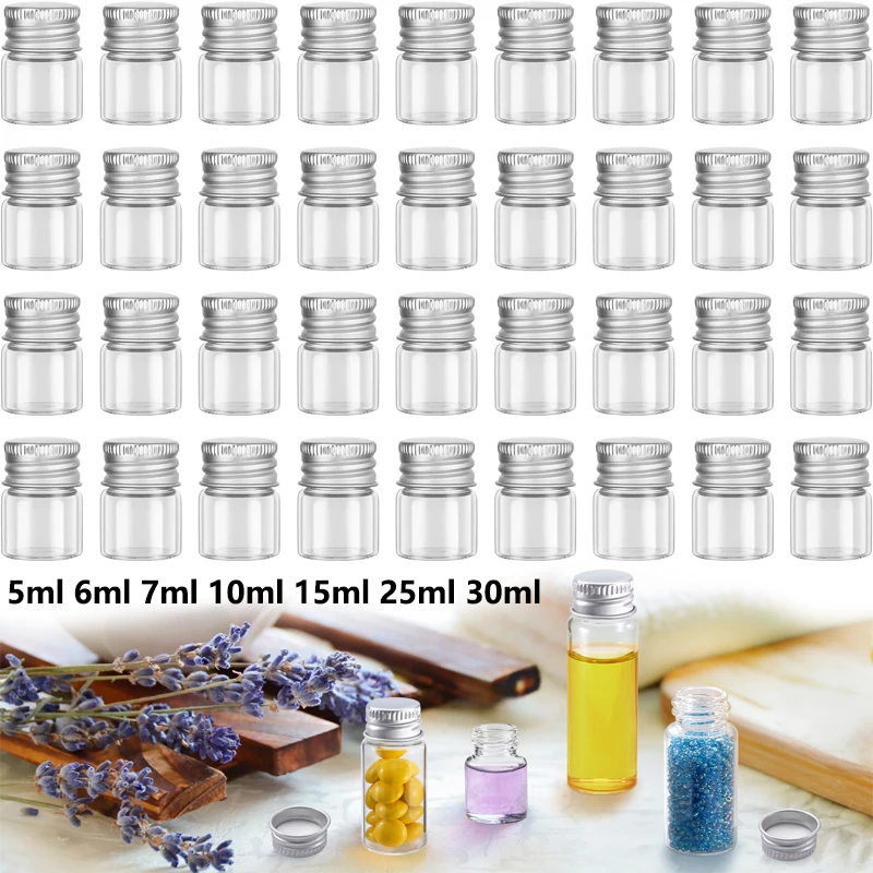 New 5Pcs 5-30ml Glass Jar Bottles With Aluminum Cover Small Mini Glass Jars Wish Bottles Storage Box Case Sample Bottle