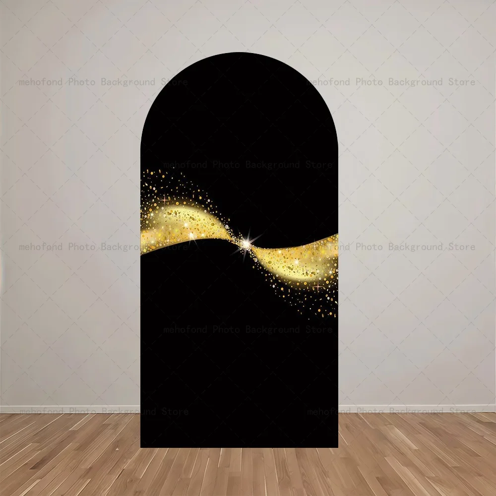 Mehofond 아치 배경 고급스러운 분위기의 블랙 골드 컬러 어린이 아기 생일 파티 장식 스튜디오 사진 배경