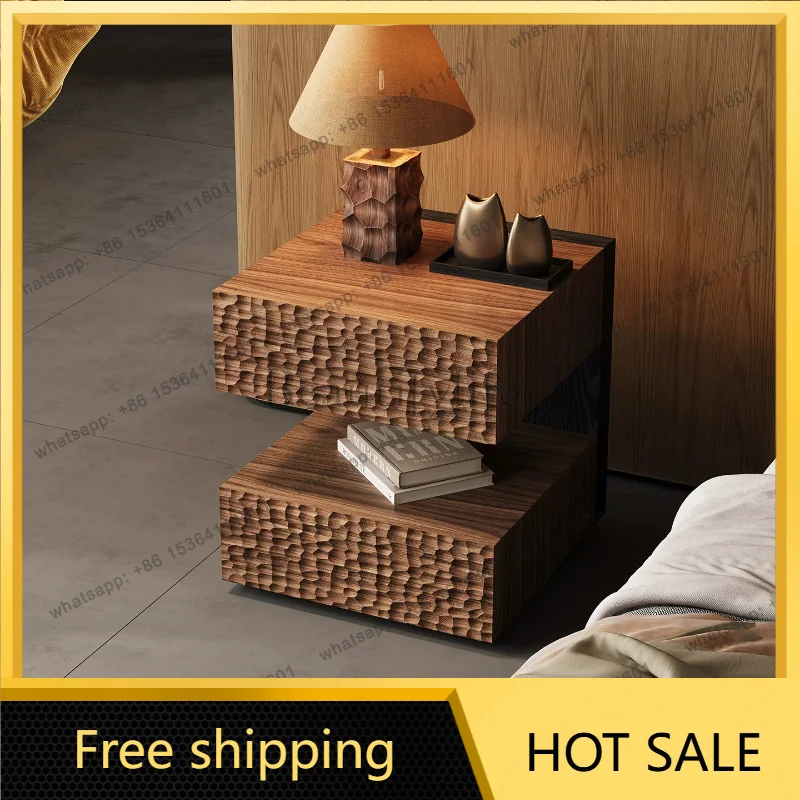 PG antique bedside table hammer pattern solid wood bedroom home designer suspension narrow storage cabinet