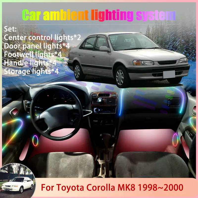 

Для Toyota Corolla MK8 1998 ~ 2000 E110 Sprinter 2/18 в 1, автомобильная атмосферная лампа, RGB абажур, ансамбль, стример, атмосферный набор