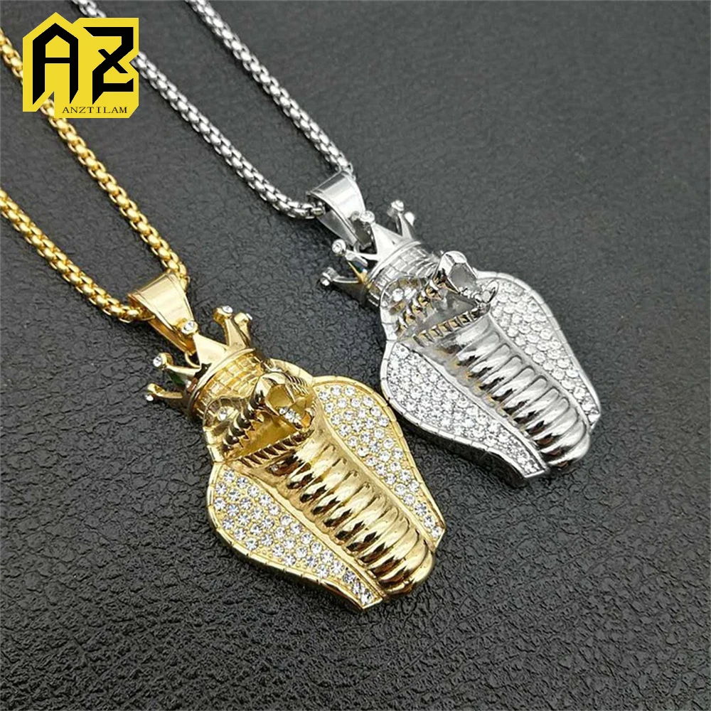 

Anztilam NO FADE 316L Stainless Steel Iced Out Snake Head Pendant with Long Link Chain Necklaces for Women Men Hip Hop Jewelry