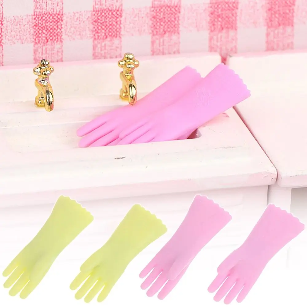 1/12 Scale Dollhouse Gloves Doll Accessories Pink Green Miniature Cleaning Gloves Scene Model Laundry Decor Mini Baking Glove