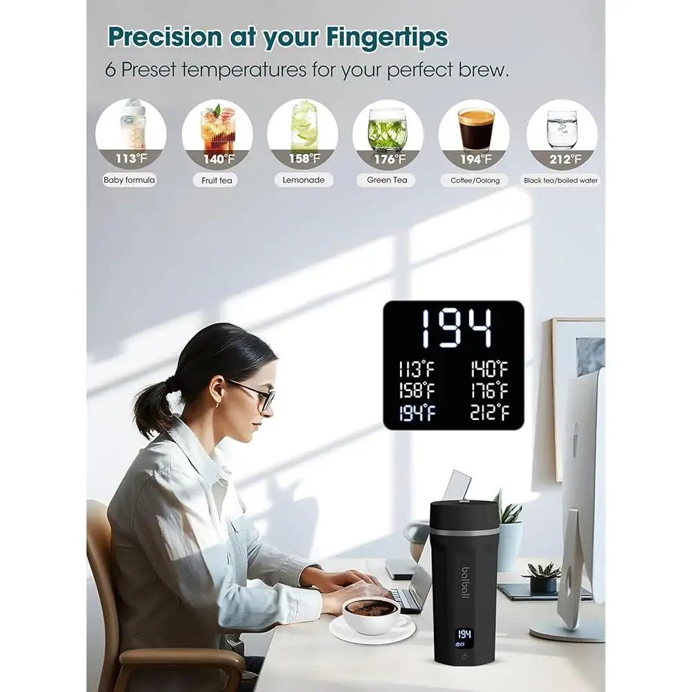 Przenośny czajnik elektryczny Podwójne napięcie 100–250 V 6 zaprogramowanych temperatur Szczelne, szybkie nagrzewanie Kompaktowa konstrukcja Gorąca woda