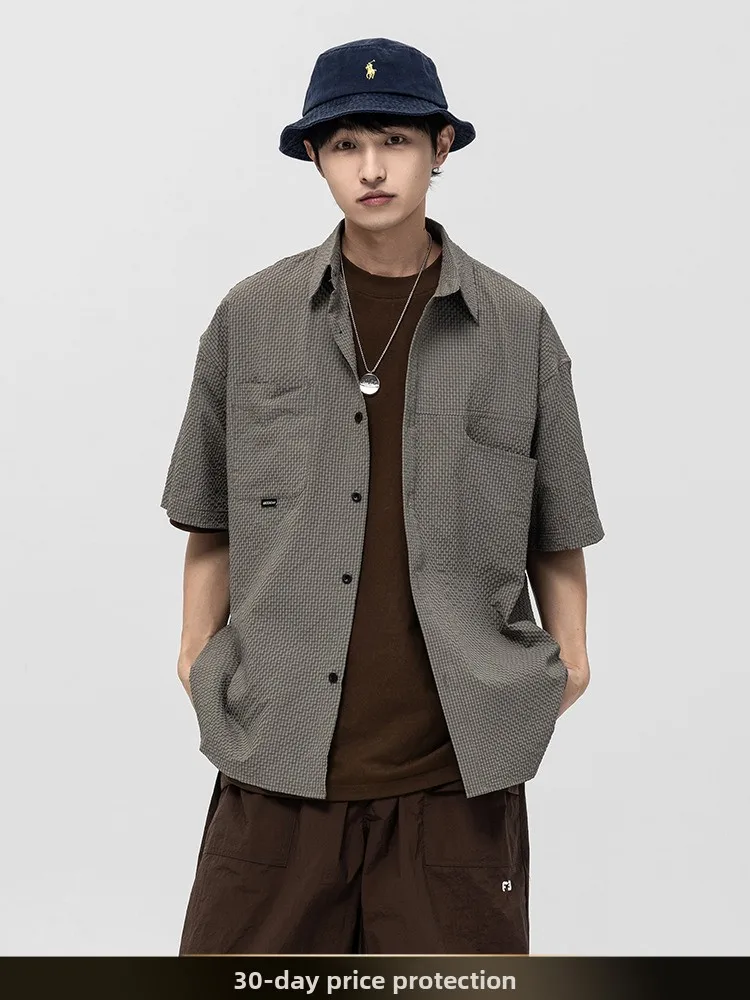 

Summer ort Sve Bubble ex Simple College Sle Color Plaid irt Youth Faion Loose Fit Polyester Fiber