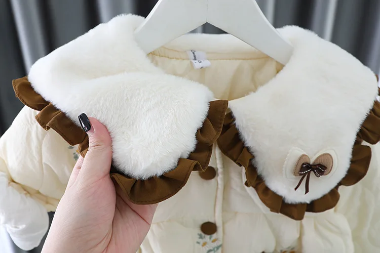 Winter Baby Girls Cotton-padded Coat Lapel Bow Toddler Girls Cardigan Fashion Baby Girl Jacket