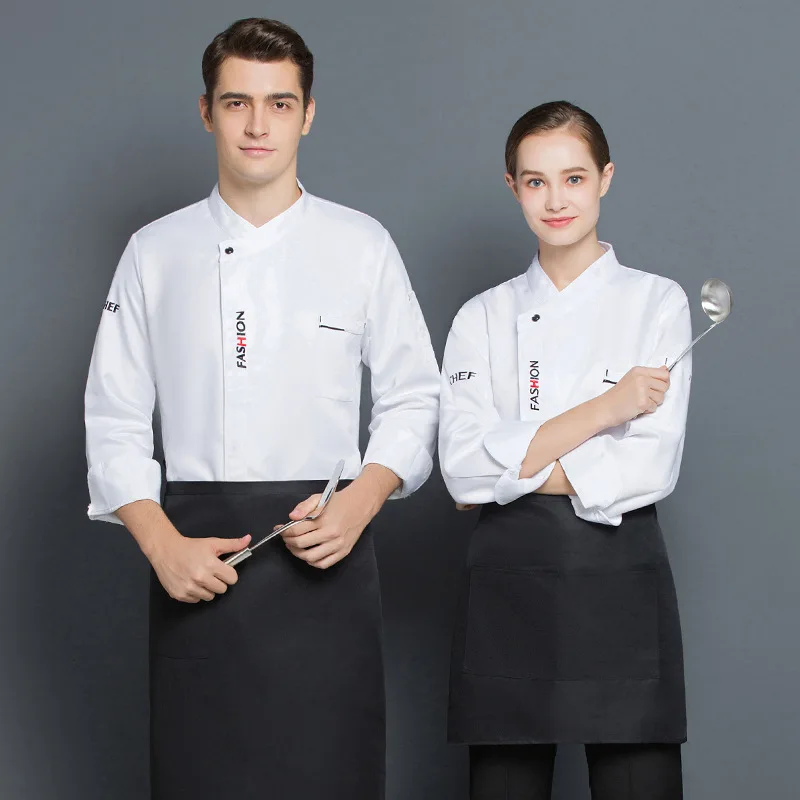 C734 Chef's Work Clothes Long Sleeve Waiter Jacket Plus Size Waitress Coat Hotel Restaurant Uniform Work Clothes Men