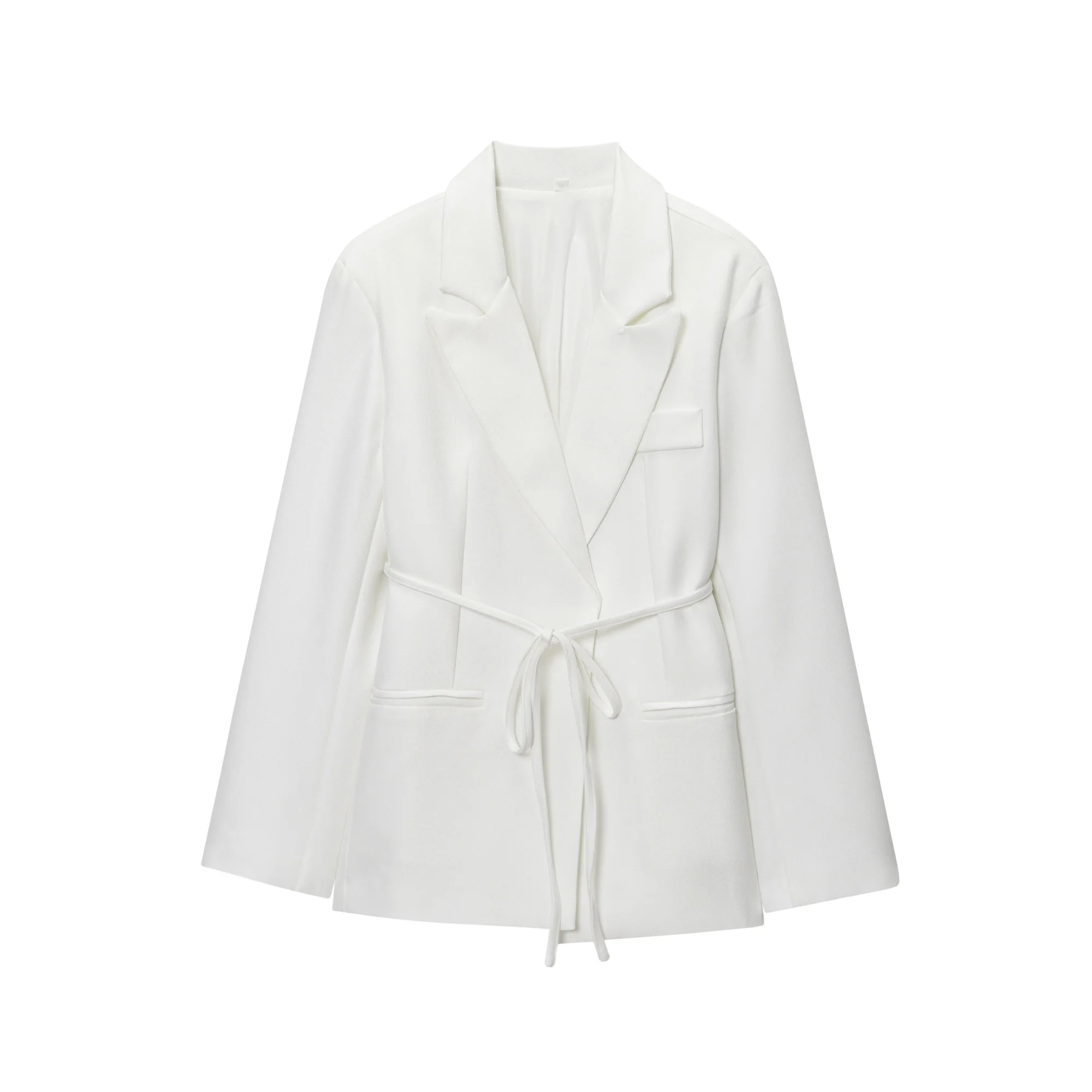 سترة نسائية بليزر سترة نسائية عصرية من الكتان المخلوط سترة كاجوال ضيقة مع حزام ضيق ملابس خارجية للخريف والشتاء