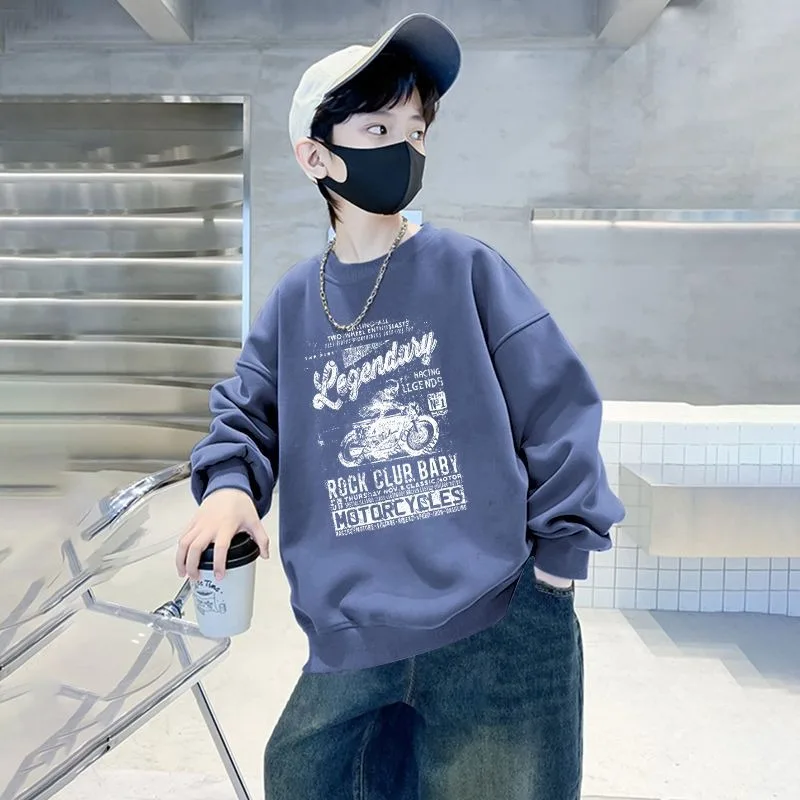 

Новинка 2023 года: толстовка с круглым вырезом для мальчиков с длинными рукавами — стильный модный топ для мальчиков среднего и большого размера в корейском стиле на осень и весну