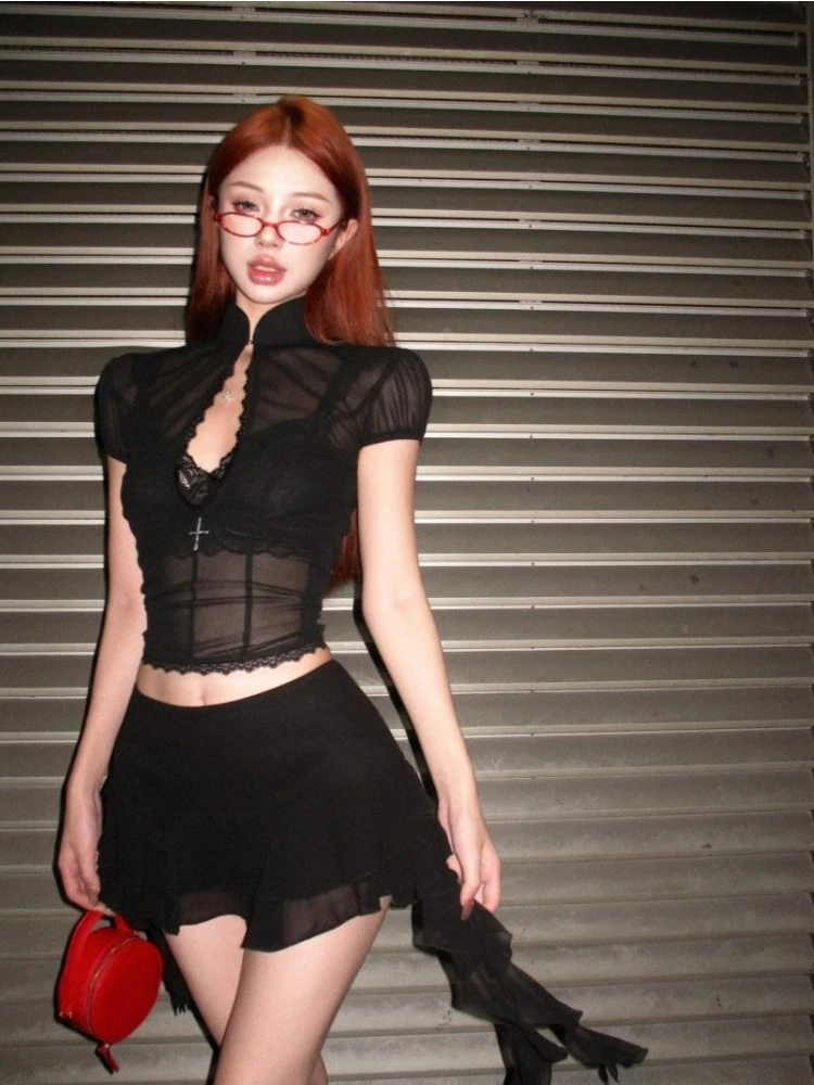 

Sexy 2 Piece Sets Vintage Suits Y2k Clothing Elegant Korean Fashion Sweet Bow Polka Dot Camisole Dress Summer Waist Cake Skirt