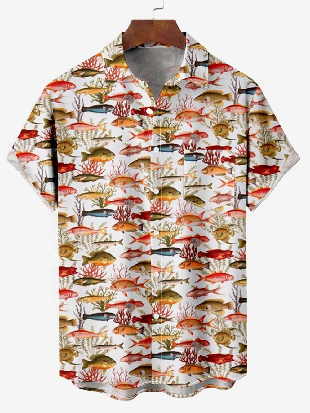 Men's Vintage Hawaiian Short Sleeve Shirt Original Pattern Seabed Printing Luxury Shark 6XL Fashion Summer Cartoon Clothing