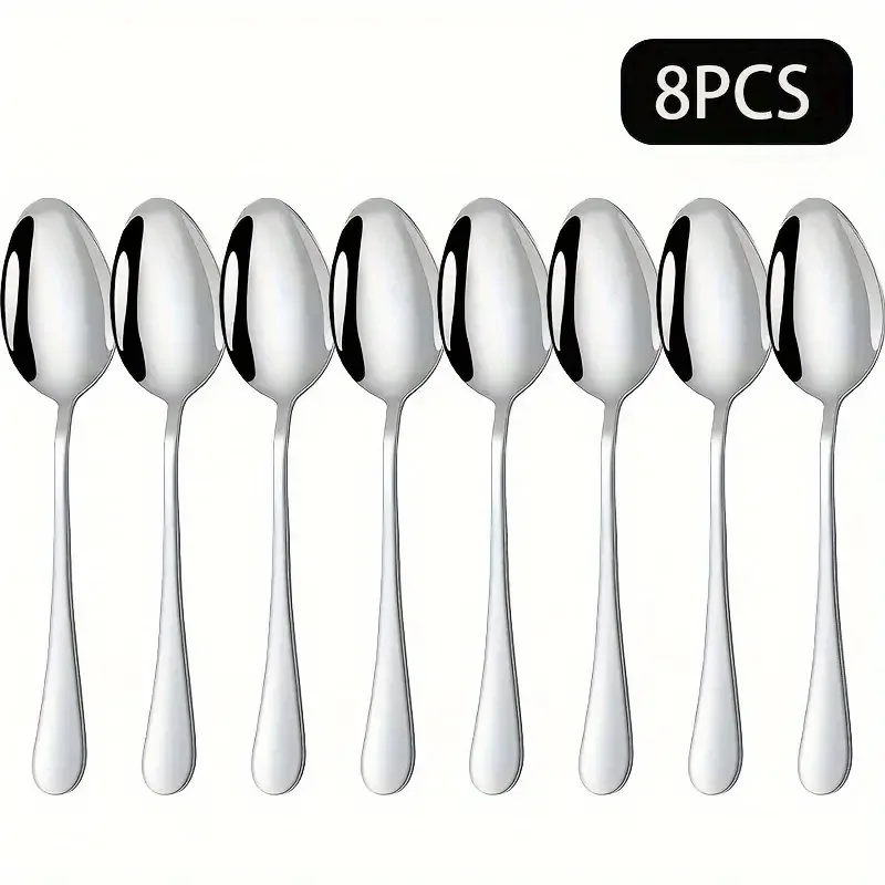 

Set of 8 Stainless Steel Soup Spoons, Suitable for Home, Restaurant, Hotel, Table Spoon with Curved Handle