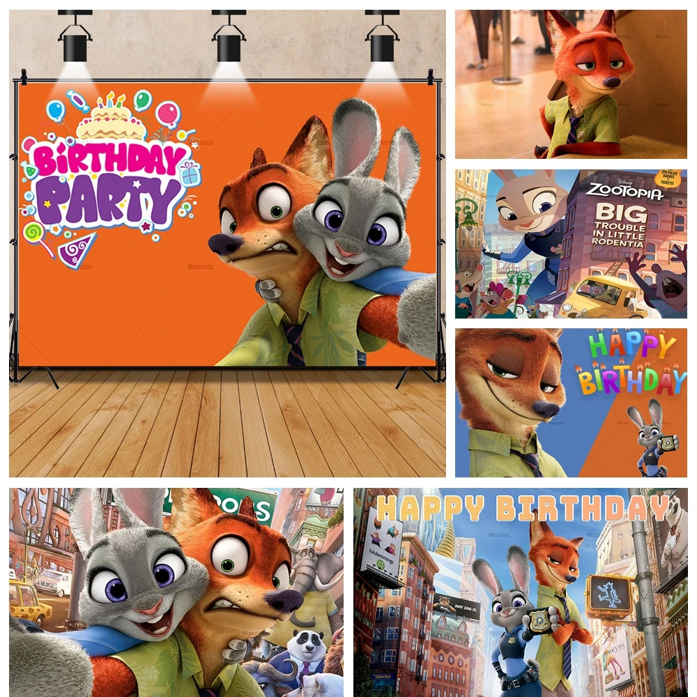 Disney Zootopia Judy Nick Cartoon Baby Girl Gifts Birthday Party Banner Backdrop Custom Child Room Photo Poster Decor Background