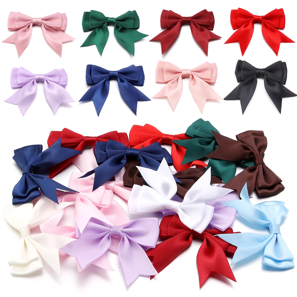 10Pcs/lot Satin Ribbon Bows Multicolor Double Layer Bowknots For DIY Headwear Clothing Gift Wedding Party Crafts Decoration