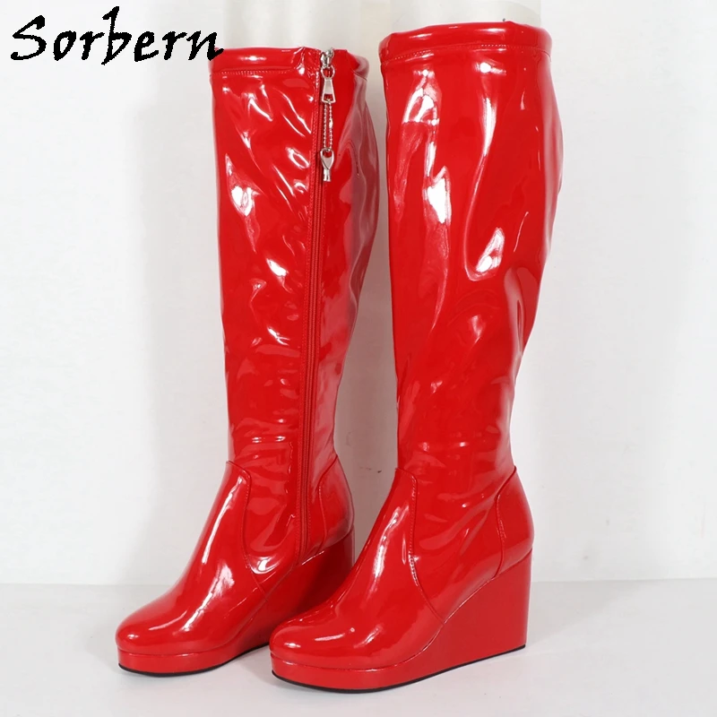 Sorbern Fashion Knee High Boots Women Visible Platform High Heels Lockable Zipper Boot Fetish Drag Queen Shoes Custom Colors