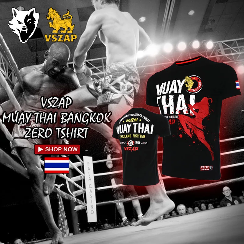 VSZAP boks MMA T Shirt wysoki skok kopnięcie siłownia Muay Thai szkolenia walki nosić sztuki walki Jiu Jitsu Kickboxing Rashguard