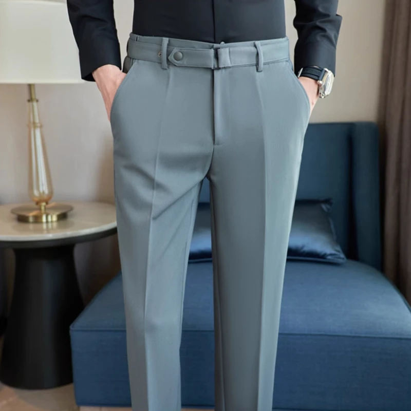 High end men's suit pants fashionable waistband decoration high-end sense business casual suit pants men's slim fit suit pants