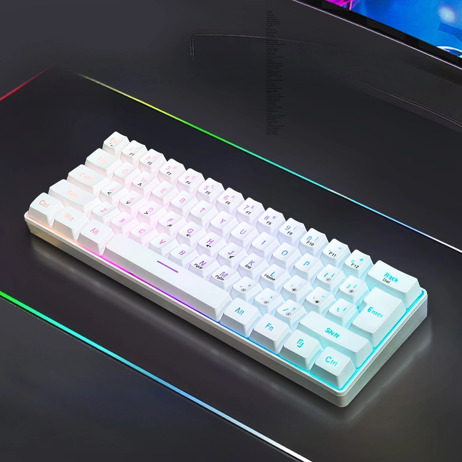 Teclado RGB Gamer 60% teclados ergonómico mini pc blanco Teclado de ordenador portátil retroiluminado usb con cable negro teclado ordinateur