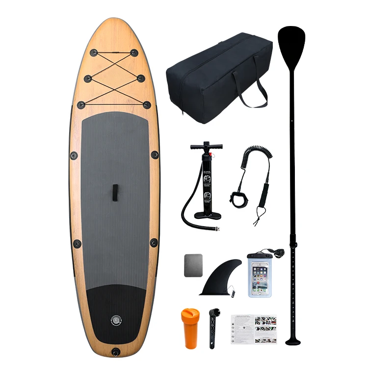 2023 Nieuwste ontwerp Houten stijl Paddle Opblaasbaar sup Board Adventure Opblaasbaar Bamboe Paddle Board