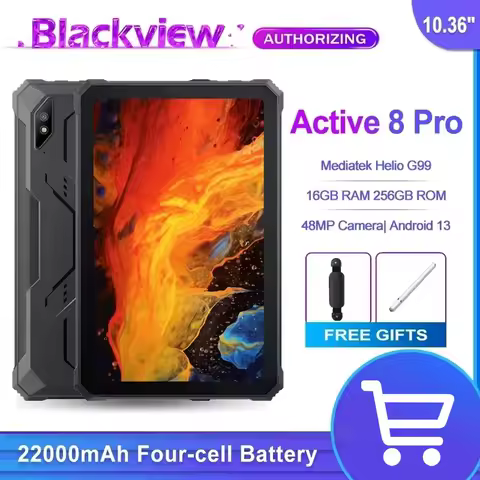 Blackview Active 8 Pro Rugged Tablets 22000mAh Battery Android 13 10.36" 2.4K Display 8GB 256GB Helio G99 48MP Camera Tablet PC