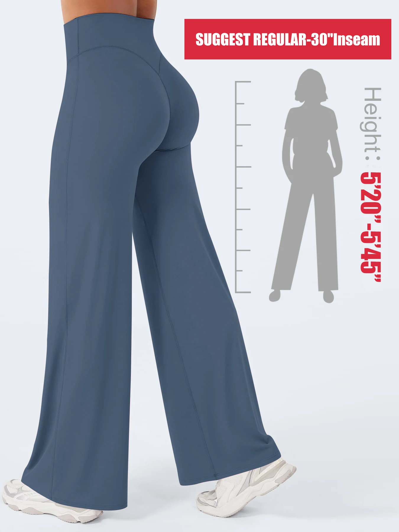 Pantalon de Yoga à jambes larges pour femmes, entrejambe de 31.5 pouces, taille haute, contrôle du v
