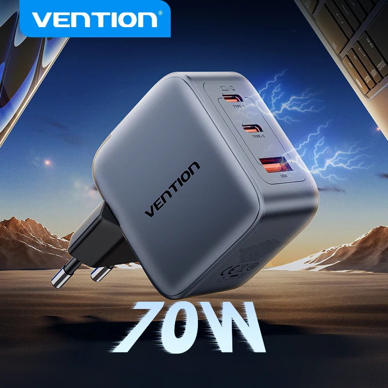 Vention 70 واط GaN شاحن نوع C شحن سريع 4.0 3.0 شاحن USB آيفون 16 15 14 برو ماك بوك اير الكمبيوتر المحمول اللوحي PD شحن سريع