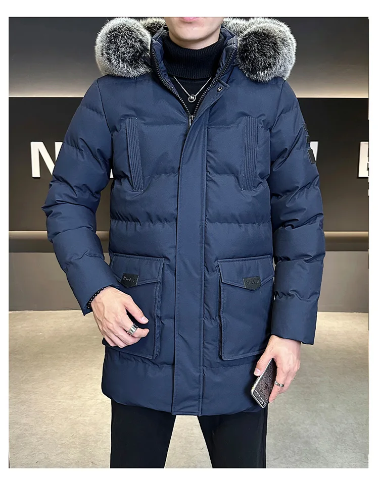 Autumn Winter Main Push Mid Length Solid Color Hooded Cotton Coat For Men Plus Size Korean Style Thick Warm Unisex Youth Trendy