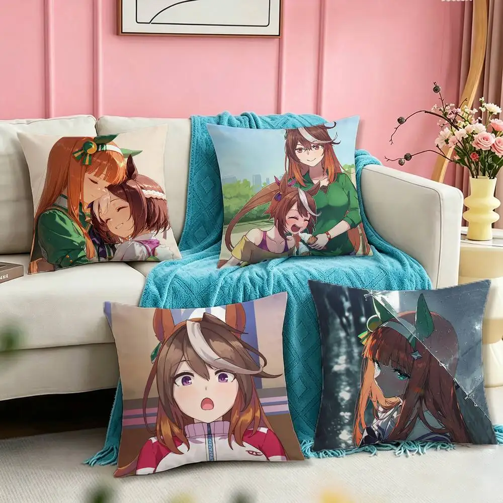 Special Week Silence Suzuka Tokai Teio Vodka Square Double-Sided printed Pillow Case Bedroom Bedside Pillow Sofa Cushion Cover