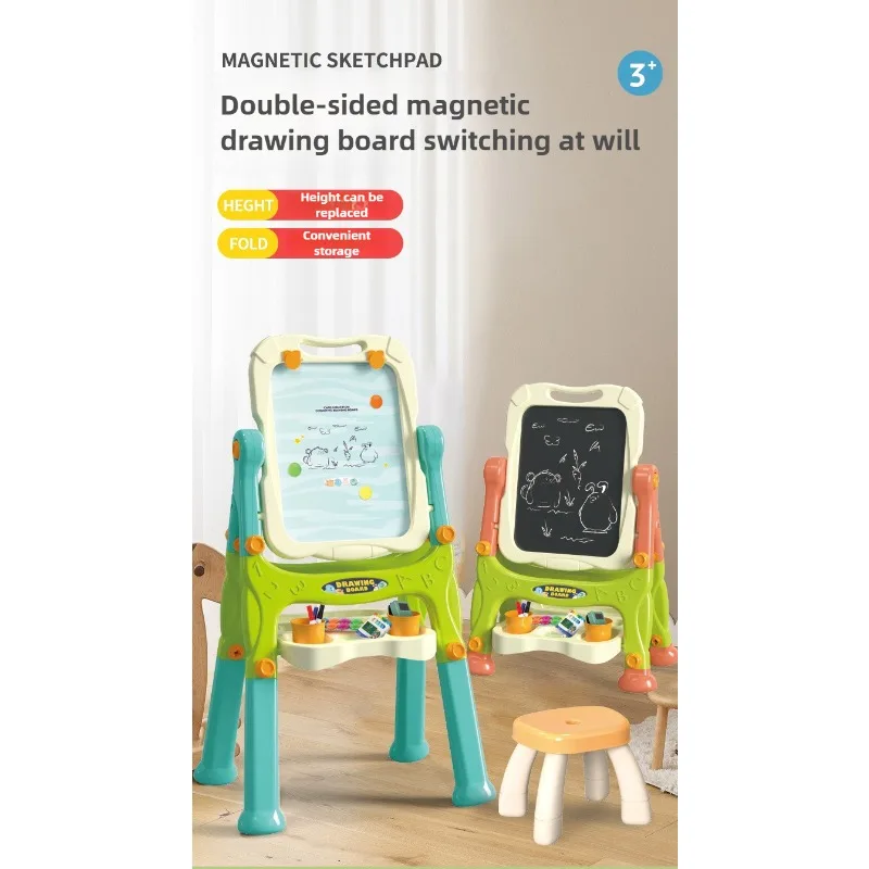 لوحة رسم مغناطيسية للأطفال - حامل كتابة جرافيتي 2 في 1 قابل للتعديل مع حامل، لعبة خربش ملونة للعب الإبداعي