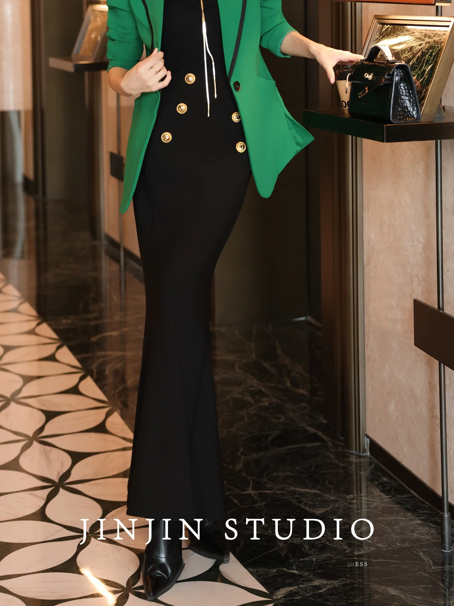 

Ele Fce Lined Slimming Original Faionable Lady's High Waist Skirt for Autumn Winter Ci Commuting X ape Silhouette