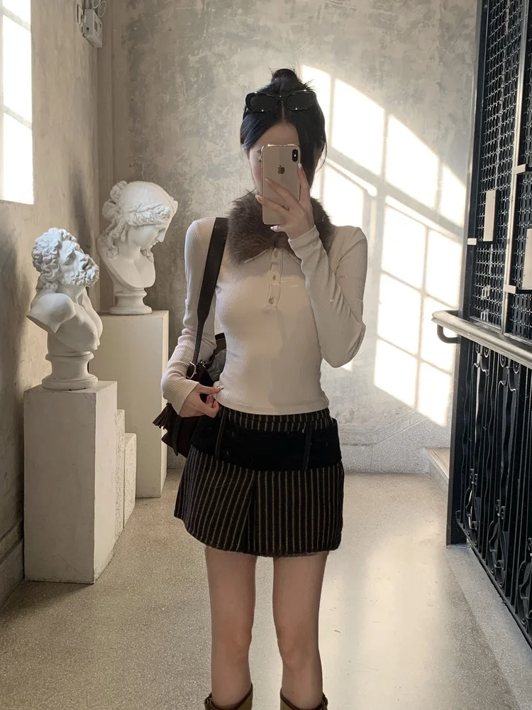 

Вязаный свитер CCc Jennie Barn с отстегивающимся меховым воротником на пуговицах, женский, зимний, приталенный, базовый, из чистого хлопка, длинный рукав