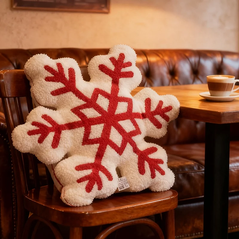 20/42cm Plush Snowflake Pillow Stuffed Classic Hexagonal Octagonal Brown Red Cushion Christmas Day Winter Decor Plushie Gift