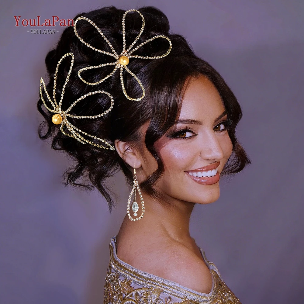 

YouLaPan Minimally Designed Women's Floral Hair Accessories With Diamond Chains Suitable Banquets Dances Parties Headwear HP367