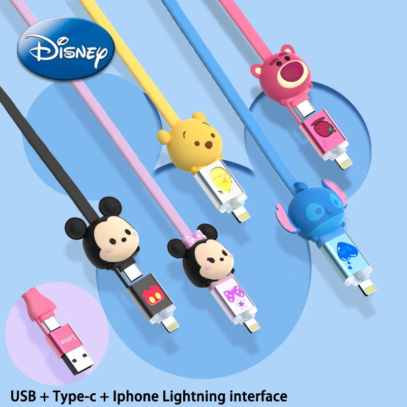 Disney 4 In 1 Data Line Usb Stitch Anime Iphone Lightning Android Type-c Fast Charger Cable Laptops Universal Apple Huawei Etc.